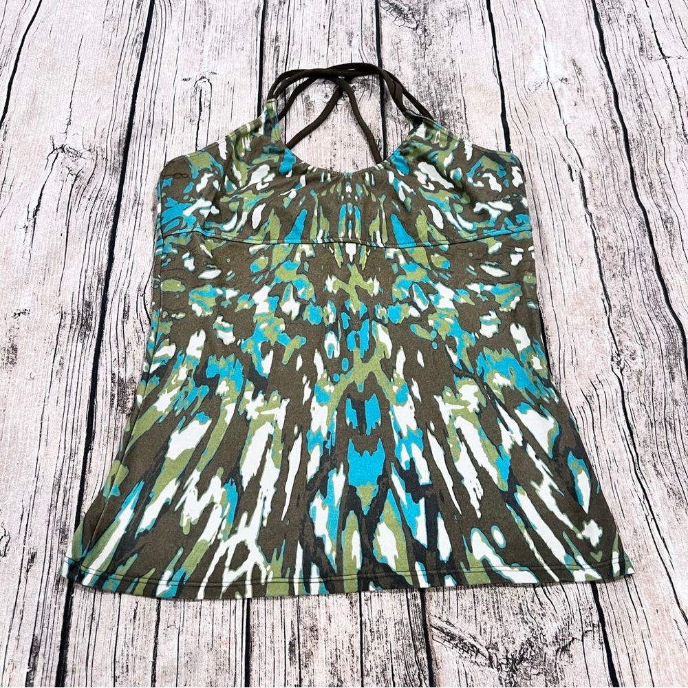 Prana Graphic Print shelf bra tank with strappy back size medium